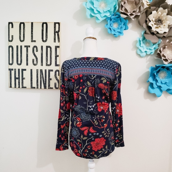 ☆LOFT LONG SLEEVE BLOUSE THIN FLOWY SMALL FLORAL - Picture 4 of 8
